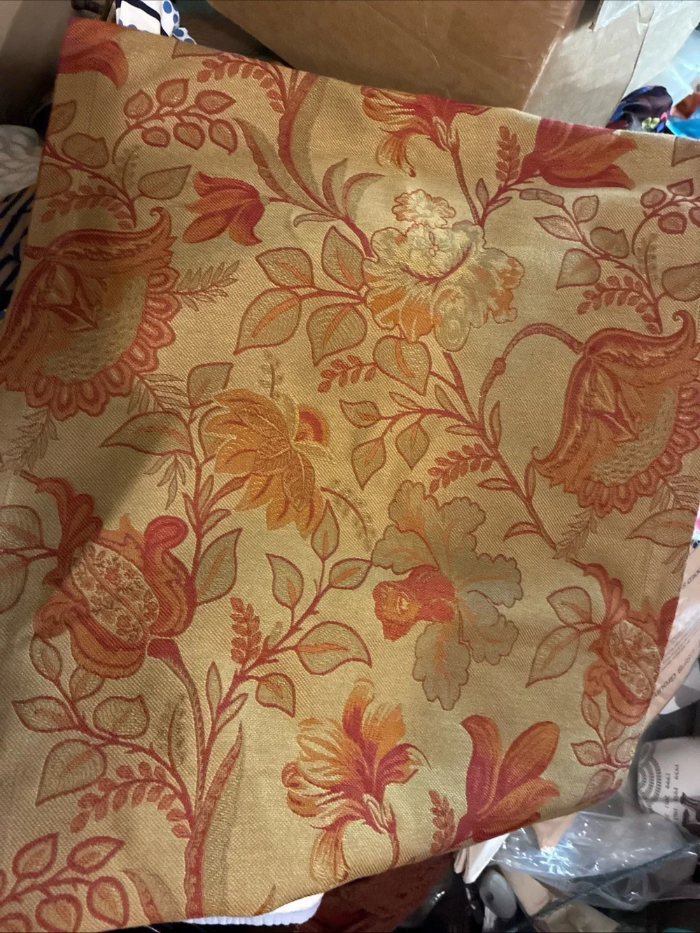 Vintage Pottery Barn Table Runner Jacquard Jacobean Tapestry 18 x108 Gold Rust
